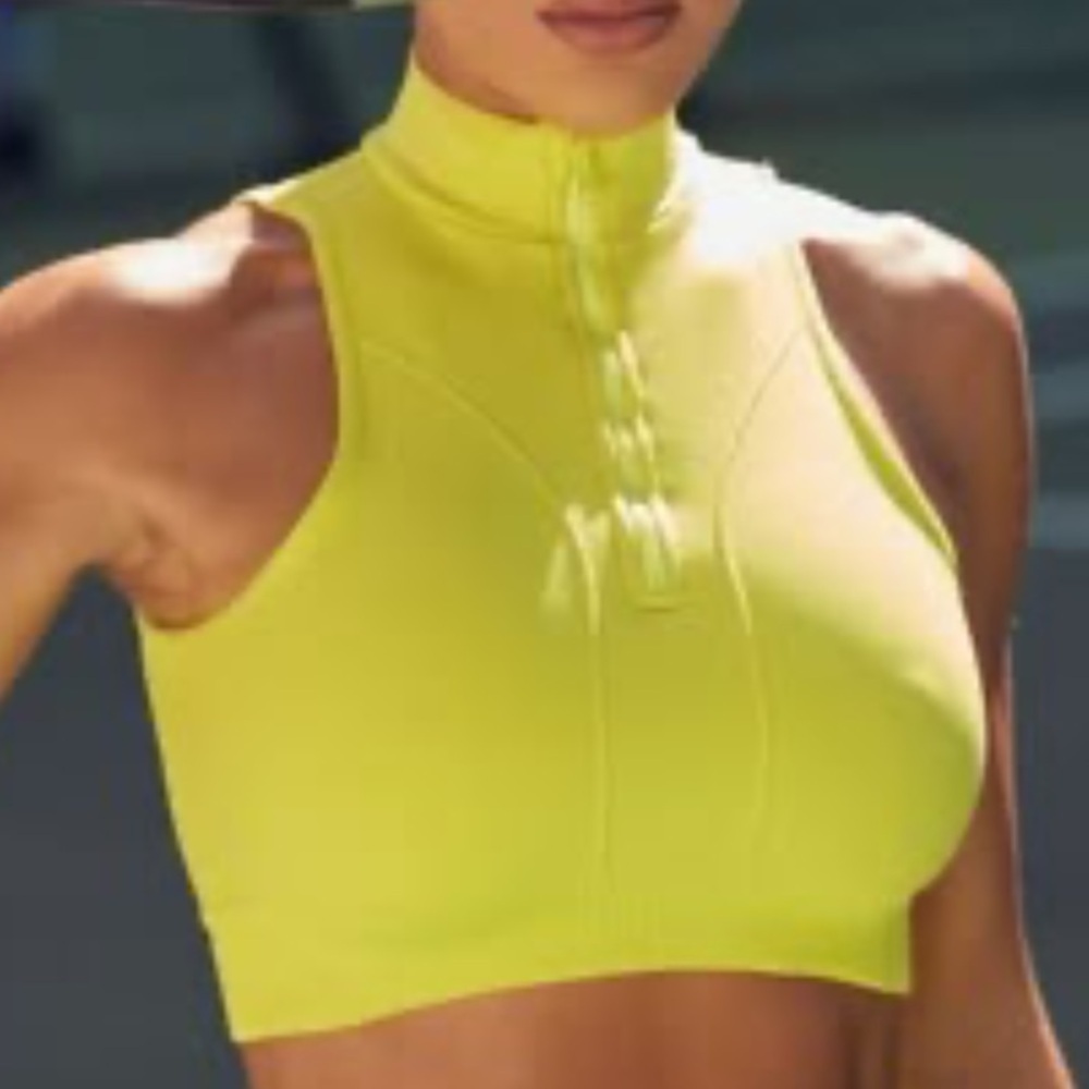 FP Movement Women XS/S Neon Chartreuse Back Cutout 1/2 Zip Cropped Tank Top